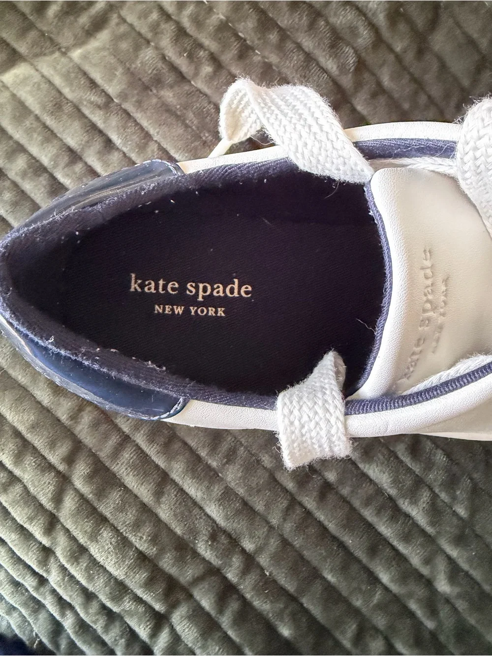 Kate Spade-White Casual Lace-Up Sneakers with Navy Heel Accent-Designer-Classic